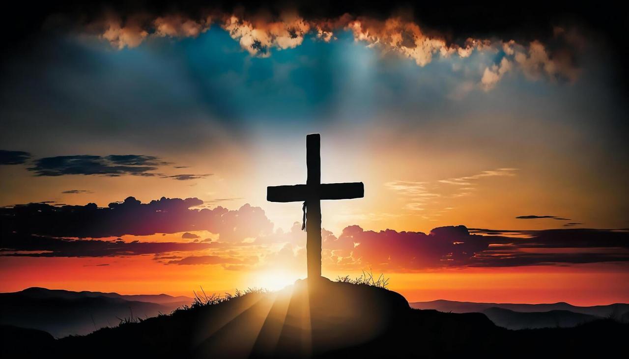Cross of jesus christ on a background with dramatic lighting, colorful ... Cross-Selling Tech Accessories With Main Devices